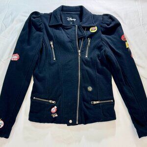 Saks x Disney Cruella Girls' Moto Style Sweater Jacket - Sz 12 - Black w/Patches